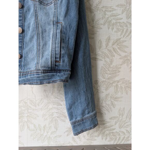 JOUJOU Light Wash Cropped Denim Trucker Jacket Size M - Picture 5 of 7